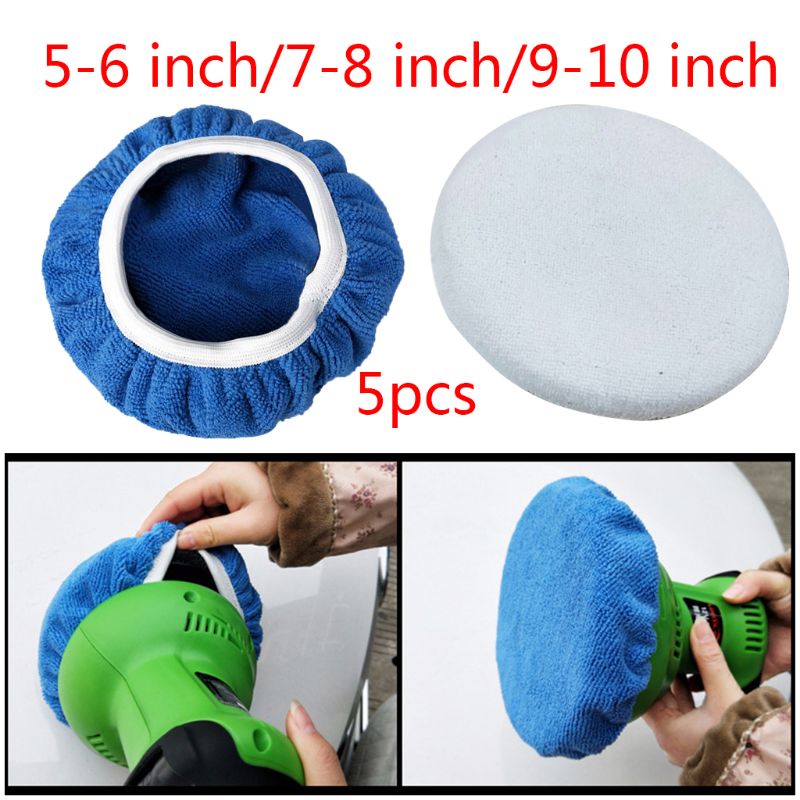 5pcs Polishing Bonnet Buffer Pad Microfiber Bonnet Car Polisher Pad Cover for Car Paint Care 5-6" 7-8" 9-10" 3 Sizes