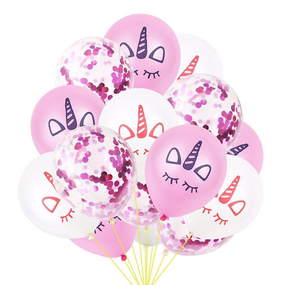 15 stk. 12 tommer enhjørning latex ballon konfetti palæ dragt fødselsdagsfest dekoration leverer børn balloner baby shower balloner: Rosenrød paillet sæt