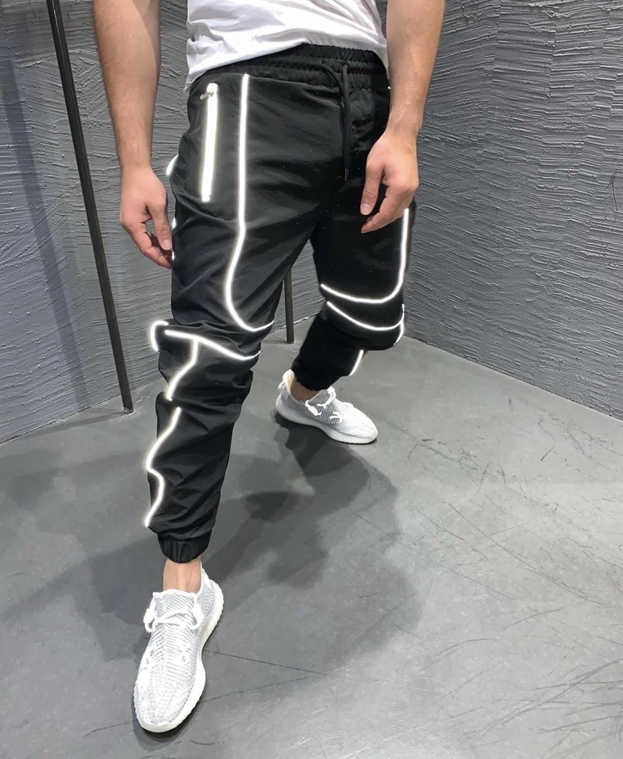 Neue herren draussen Sport hosen nacht lauf reflektierende kleine fuß Trend hosen Fitness Sport Basketball hosen: XXL / Schwarz
