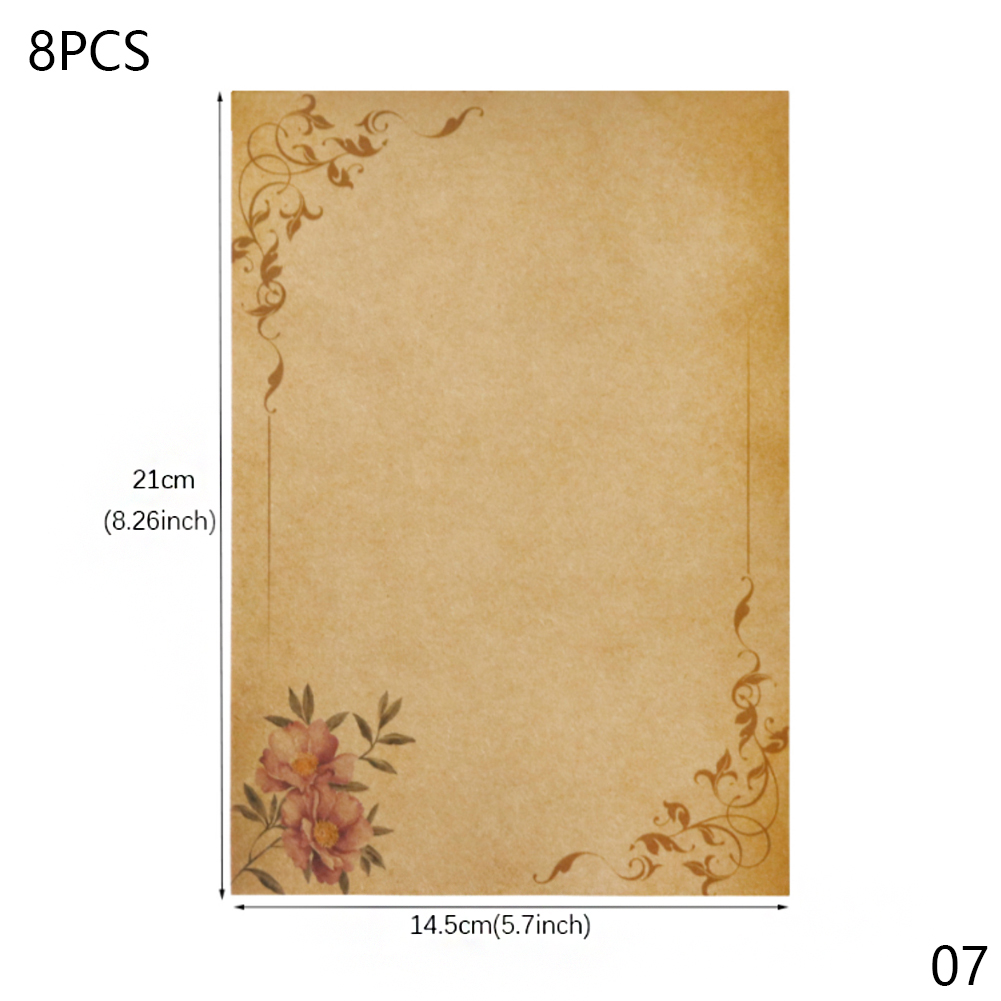 8 Sheets Retro Vintage Writing Paper Letter Papers Old Europe Style Romantic Kraft Brown Papers Scrapbooking Collection Papers: 07