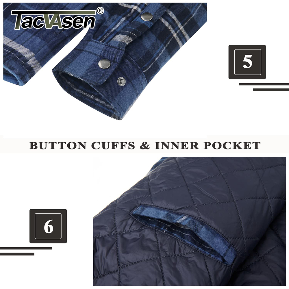 TACVASEN Men's Flannel Shirt Jackets with Hood Long Sleeve Quilted Lined Plaid Coats Thick Warm Winter Casual Hoodie Outerwear