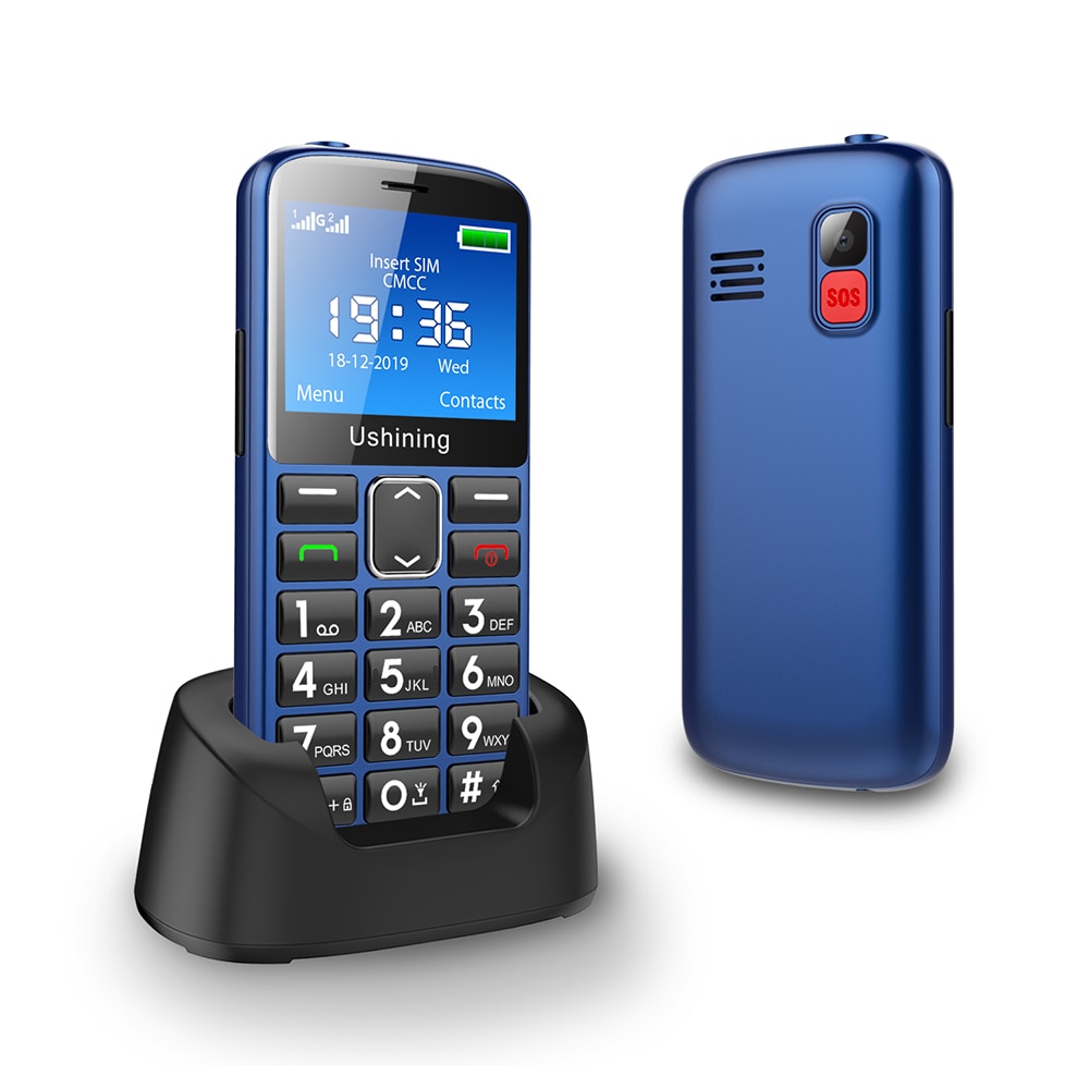 2G Grote Knop Mobiele Telefoon Voor Ouderen, Unlocked Senior Mobiele Telefoon Met Sos Knop, hac Compatibel Opladen Dock-Blauw