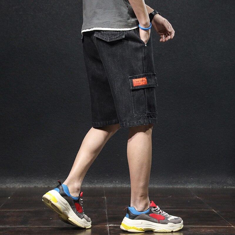 Pantalones cortos vaqueros para hombre, ropa de escalada para exterior, senderismo, Trekking, entrenamiento de acampada, pesca, sueltos, informales, rectos, color negro