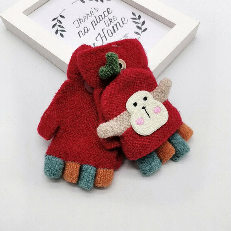 Bebê crianças menino menina bonito dos desenhos animados inverno quente outwear malha macio adorável luvas luvas luvas para o bebê 10-24months: Vermelho