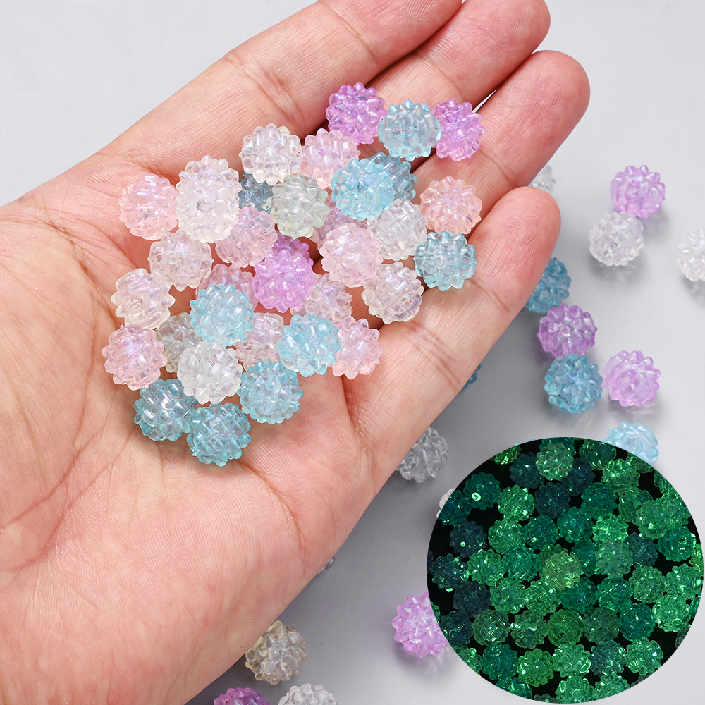 100Pcs 11mm Luminous Acrylic Rotund Spacer Beads Colorful Hedgehog Ball Beads For Jewelry Making DIY Necklace Earrings Bracelet