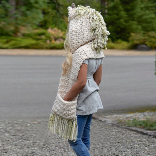 Unicornio con capucha bufanda zorro Animal con capucha Crochet tejido gorro niños Linda capucha de