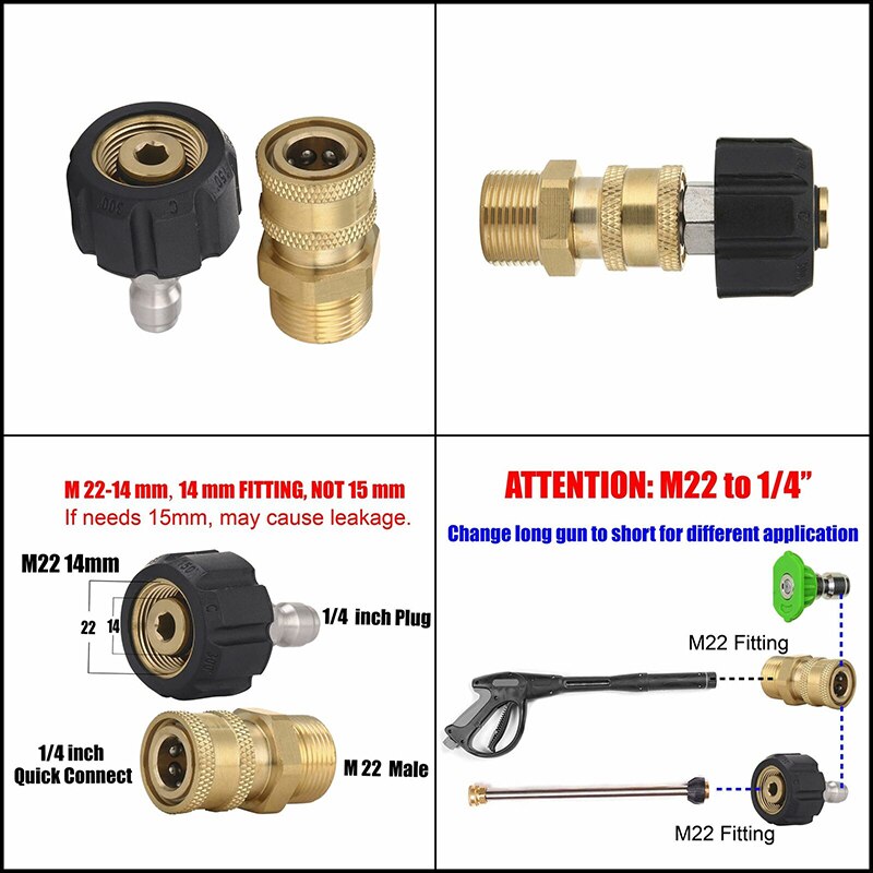 High Pressure Washer Adapter Set 5000PSI M22 1/4" Swivel Quick Connect Kit Graden Washing Tool Accessories Irrigation Tools