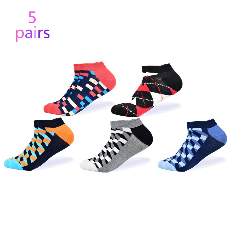 hommes chaussettes dernière décontracté bateau chaussettes court été respirant heureux couleur coton chaussettes hommes: 5 pairs of socks-1
