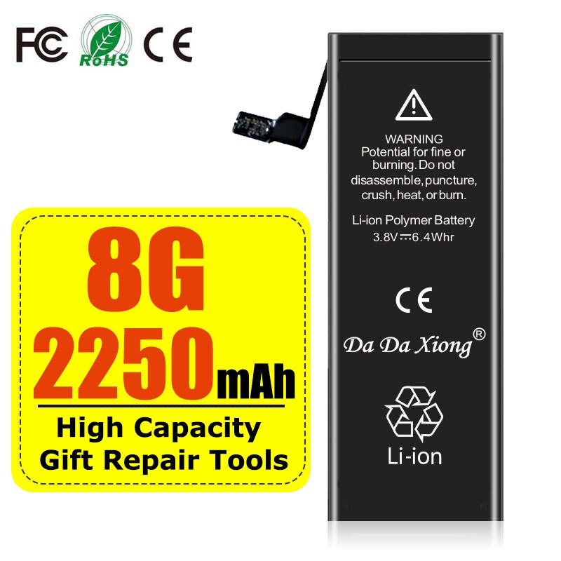 Batería de alta capacidad para teléfono móvil, paquete con sello de ciclo 0, para iPhone 4, 4S, 5, 5S, 5C, SE , 6, 6S, 7, 8, SE2 Plus, X, XR, XS, 11 Pro Max: For 8 2250mAh