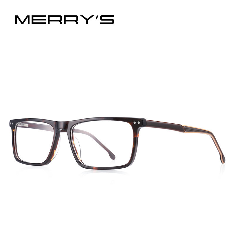 MERRYS -Gafas de acetato para hombre, montura óptica cuadrada, graduadas, de lujo, S2942: C06 Leopard