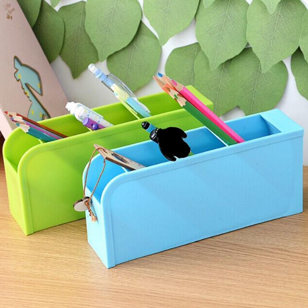 Plastic Office Desktop Storage Box Stationery Organizer Pen Container Holder Makeup Pencil Remote Control Case H4A7
