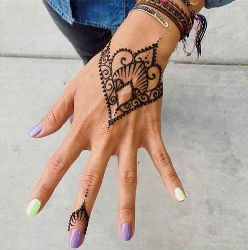#bh1707 1 st modern svart henna tillfällig tatuering med triangelblommönster och manschett henna för händer klistermärken