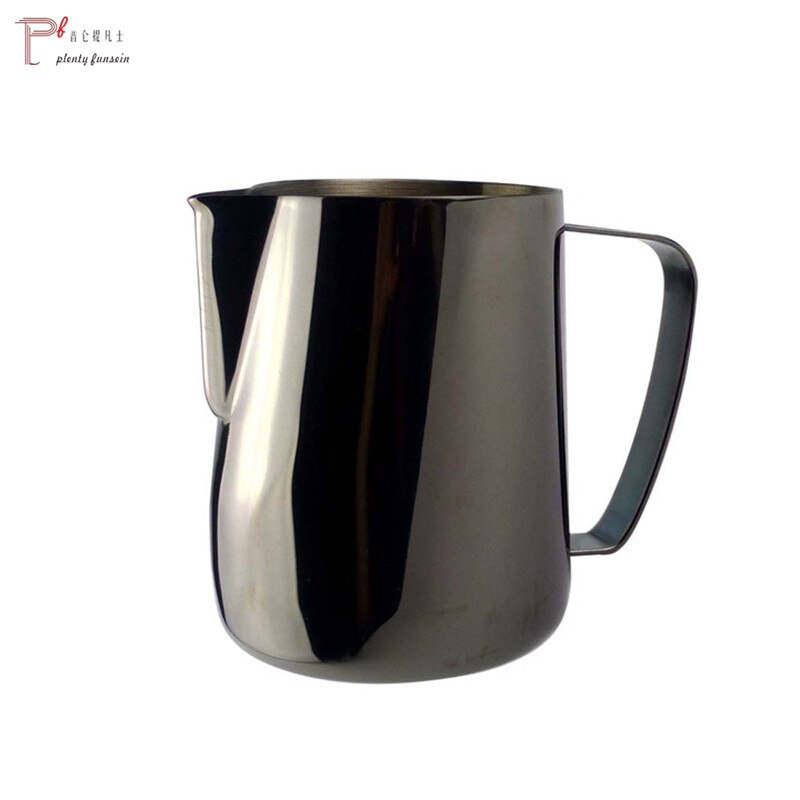 Mjölkkanna i rostfritt stål skummande kanna spets dra blomma kopp kaffeskummare latte art skum verktyg kaffe 350ml 600ml: Svart / 600ml