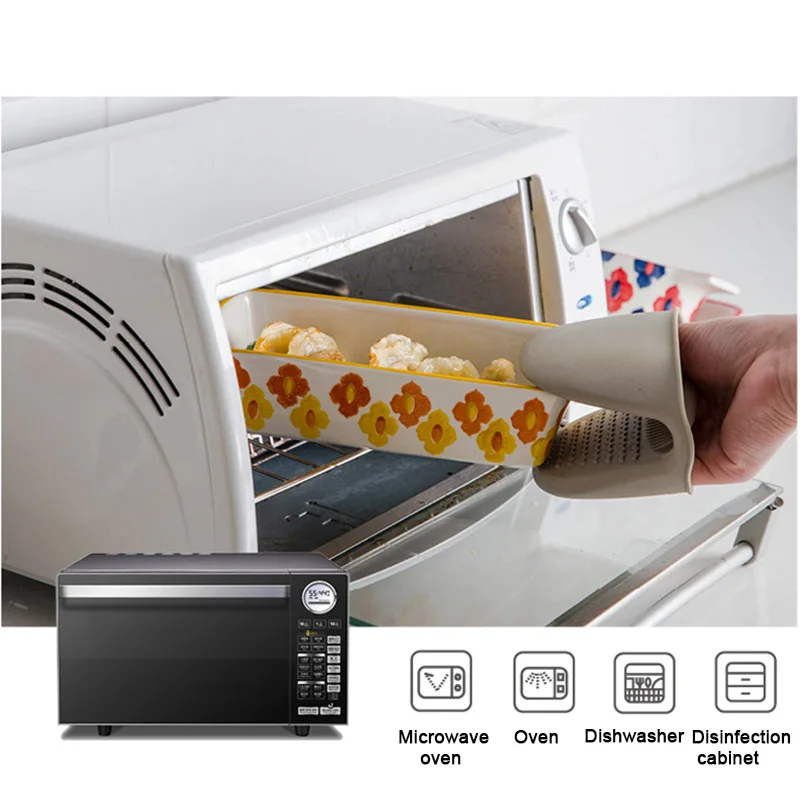 MDZF SWEETHOME Ceramic Baking Dish Roasting Lasagna Pan Rectangular Dish Bakeware Pan With Handle Oven Kitchen Baking Tool