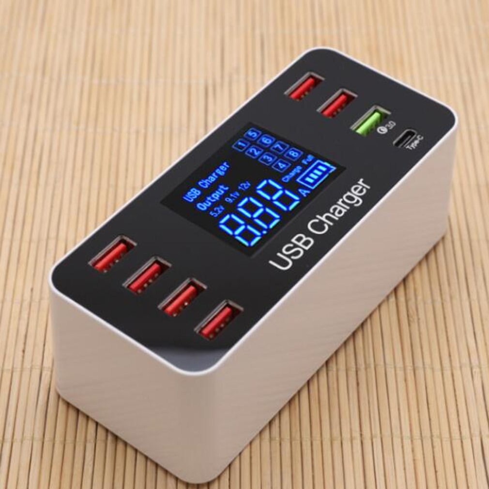 8 Multi-Port USB Adapter Desktop Wall Charger Smart Quick Charging Station For Mobile Phone Tablet Hub With LCD Display