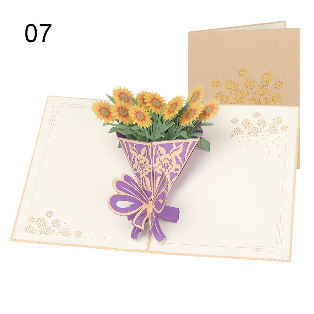 1PC 3D Flower Pop-Up Greeting Card Flora for Birthday Mother Father's Day Graduation Wedding Anniversary Blessing Supplies: Style2-7