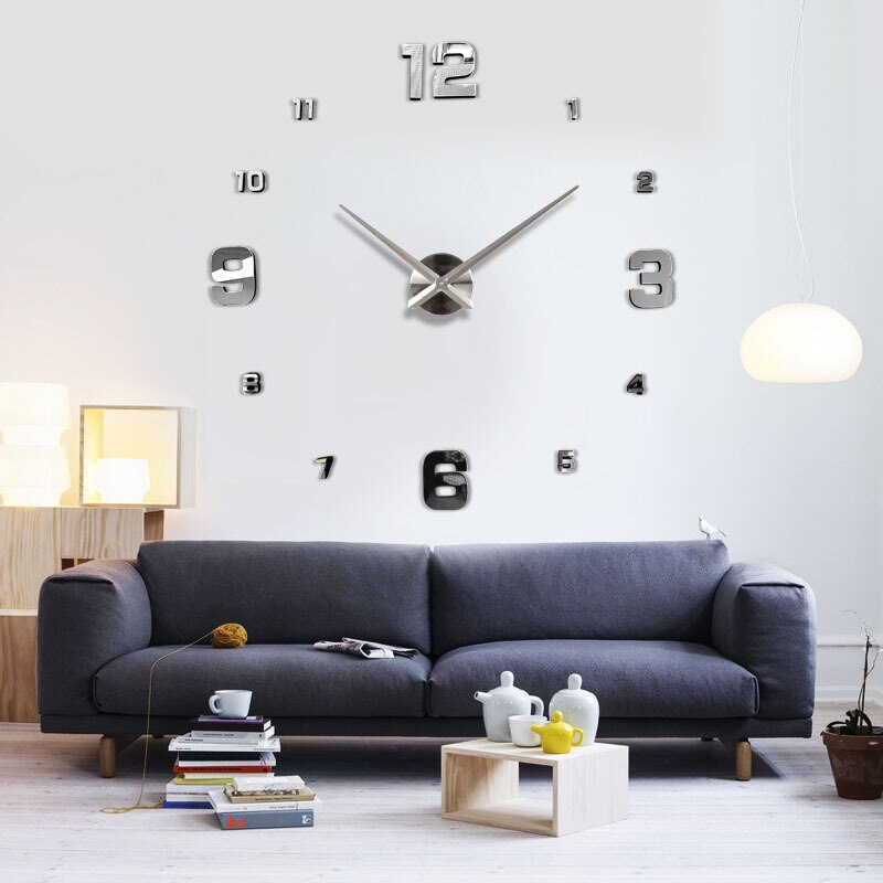 3d store vægur moderne forhastede quartz ure ure spejl klistermærke gør-det-selv stue dekoration: Flis / 47 tommer
