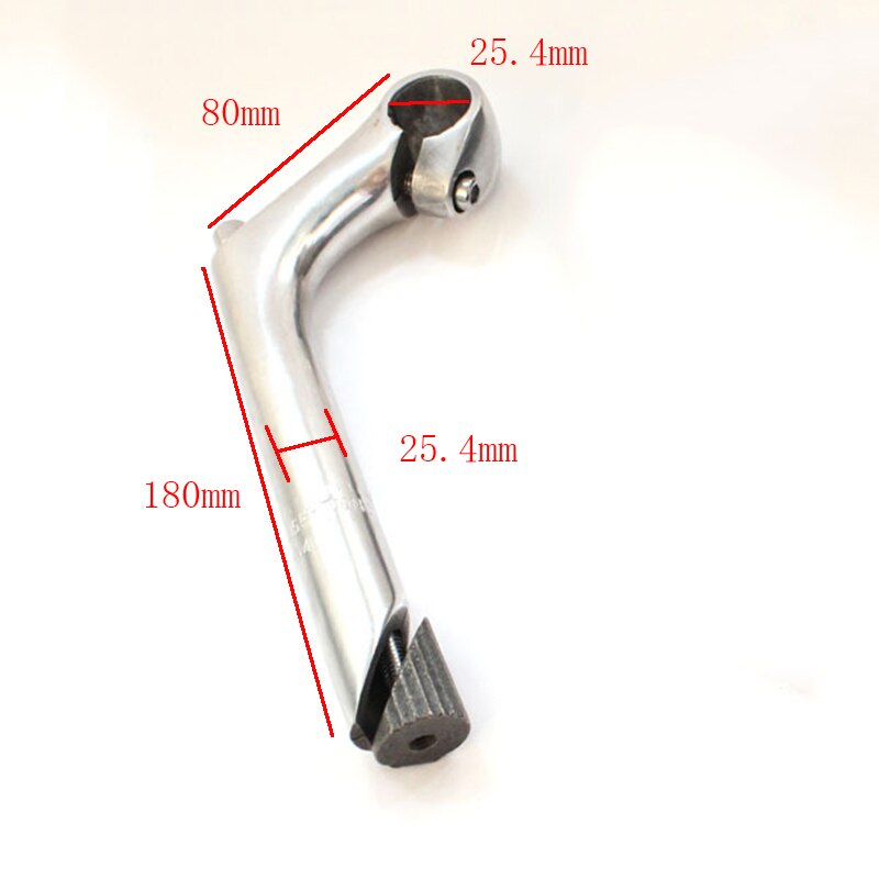 Tige de vélo électrique à col de cygne en aluminium, 80x25.4x22.2/25.4x180l, accessoires de bicyclette rétro: 25.4mm silver