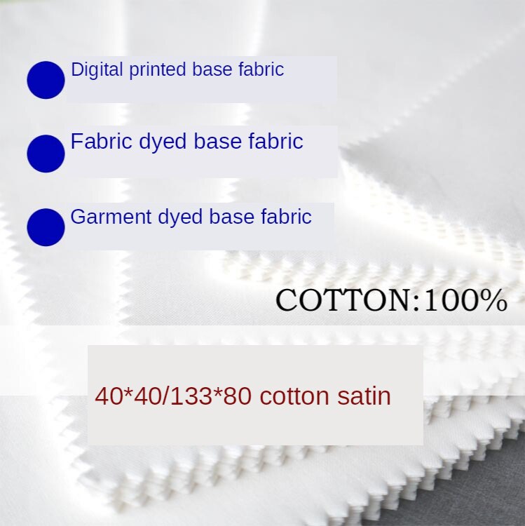 100%  bomulds semi-bleget klud farvet digital print base klud 40*40/133*80 100%  bomuld lige satin tilpasset materiale