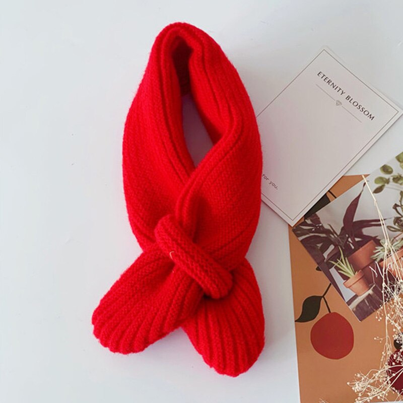 Korean Version Candy-colored Knitting Scarf Children Autumn Winter All-match Baby Warm Woolen Yarn Boys Girls Soft Collars D49: red