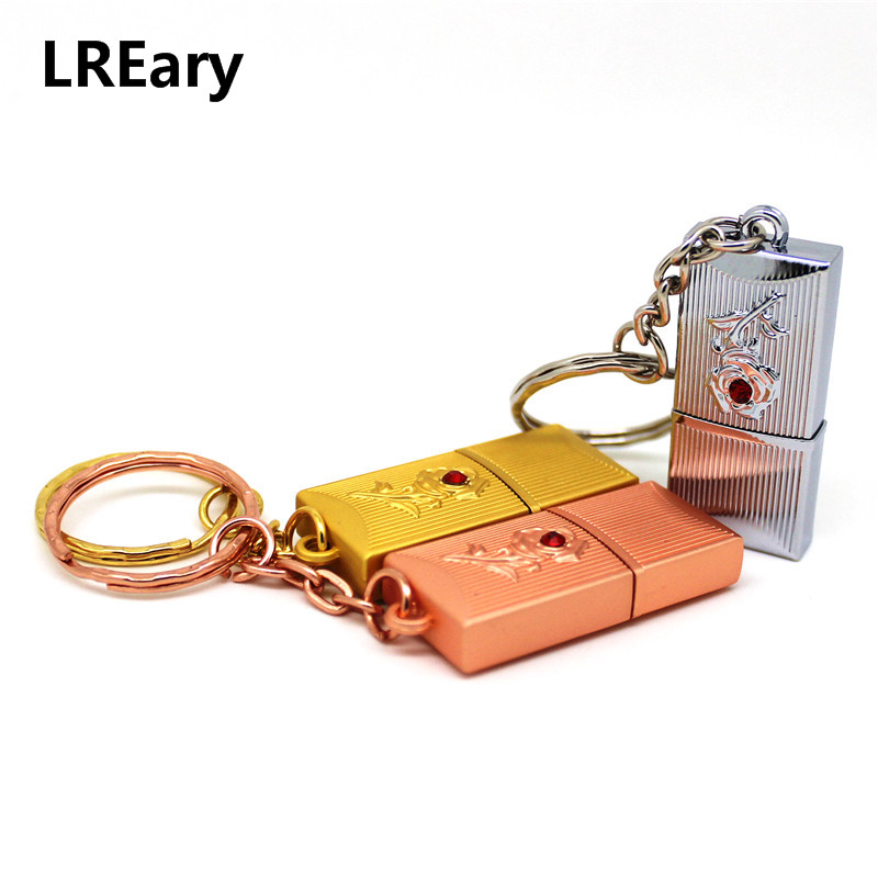 The Rose Flower USB 2.0 Flash Drives Water proof pen drive Memory Stick Metal Key chain Pen Thumb U Disk pendrive