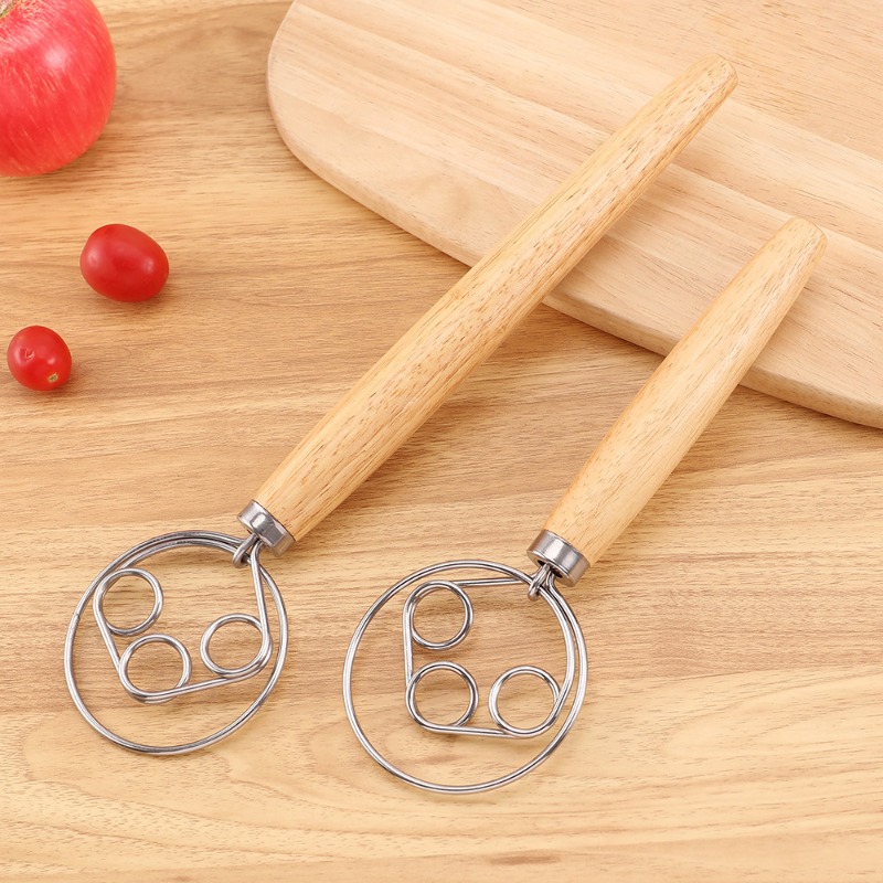 Fouet à pâte danois en acier inoxydable, style néerlandais, jxPâte à main, centre commercial, manche en bois, outils de cuisson de cuisine, mélangeur de pâte de façon spectaculaire