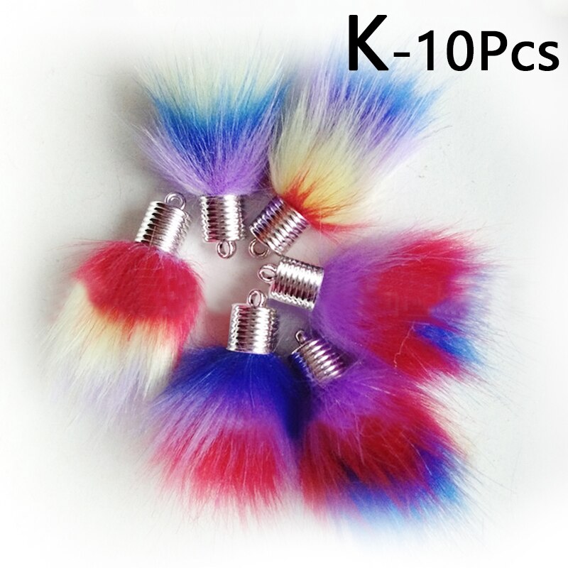 10Pcs Kunstmatige Konijnenbont Bal Pluche Fuzzy Bont Sleutelhanger Pom Pom Sleutelhanger Auto Tas Sleutelhanger Sleutelhanger Hanger sieraden: K