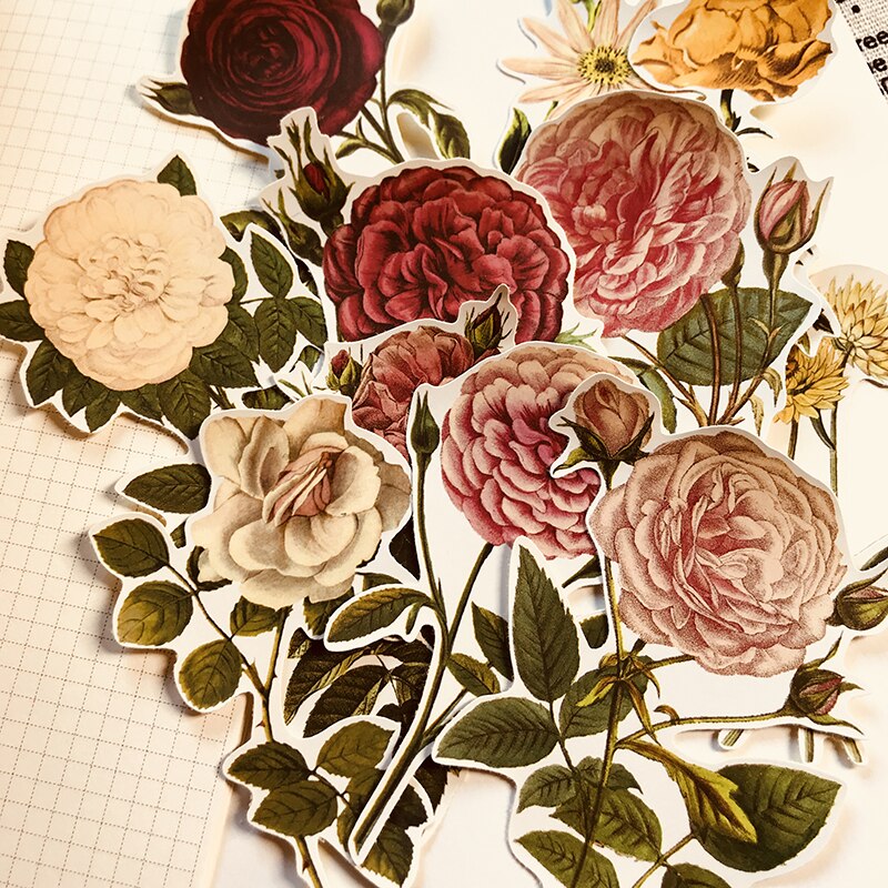 20PCS Retro aufkleber hand konto material rose aufkleber tn hand konto aufkleber große größe blume fotoalbum DIY