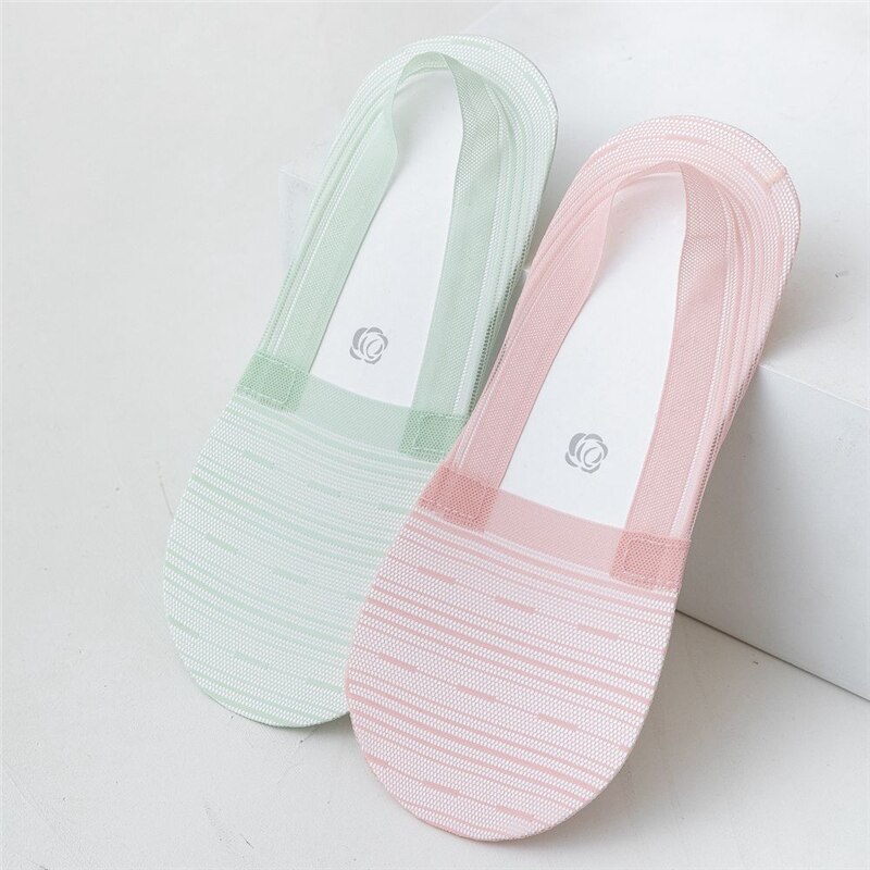 Socks Women Women Invisible Sock Slippers Color Thin Mesh Transparent Women&#39;s Socks Striped Women Slippers