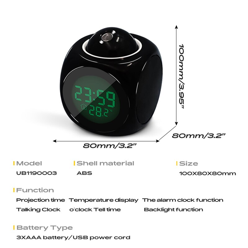 Alarm Clock Night Light For Projector Lamp Voice Temperature Digital Time Projection On Wall Ceiling For Bedroom Table Decoratio