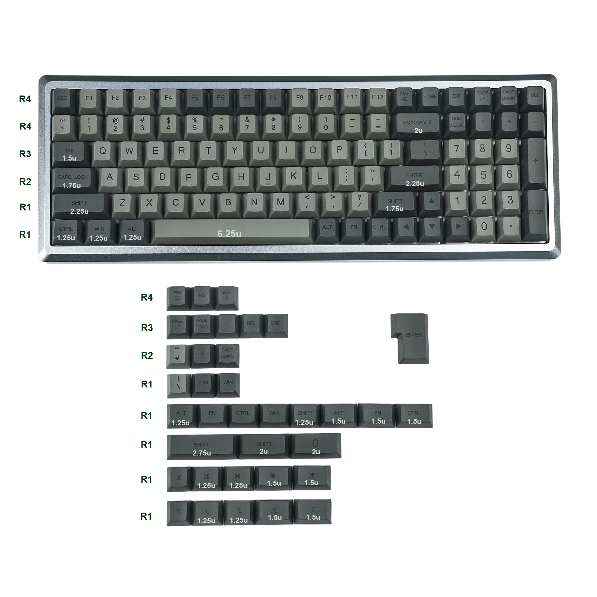 138 Black Gray Keycaps Cherry Profile Dye Sub Thick PBT Mac Keycap set For ANSI ISO 104 TKL GK61 96 75 GMMK Mx Keyboard: 138 Kit