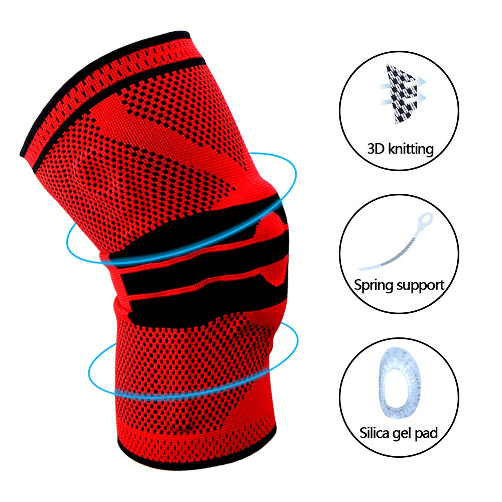 Knee Brace Knee Support Knee Compression Sleeve Support Elastic Knee Wraps Patella Stabilizer with Silicone Gel & Spring Support: Black Red / S