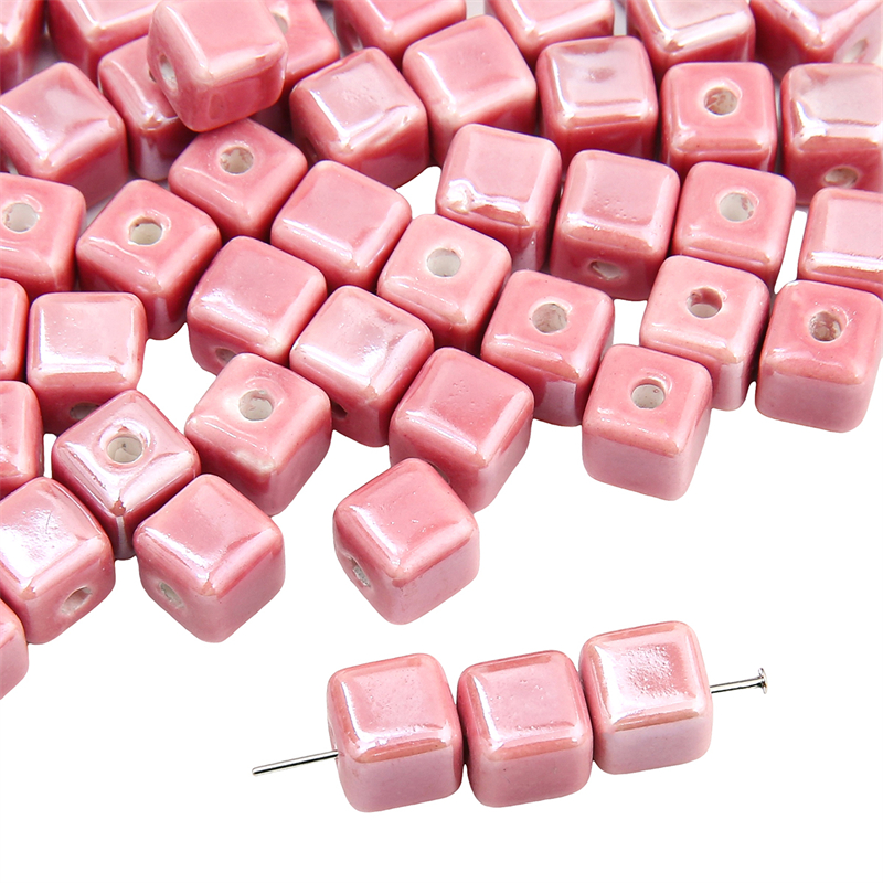 10 pçs cores da moda 6/8mm contas quadradas cubo contas de cerâmica diy 2mm buraco contas artesanais contas de porcelana para fazer jóias: Laranja