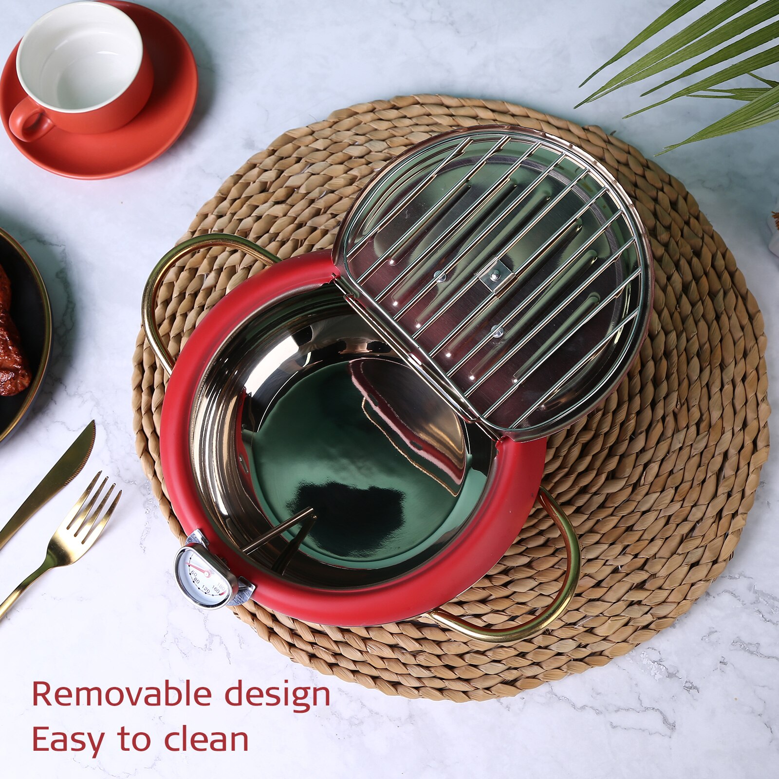 Japanese Style Deep Frying Pot Thermometer Tempura Fryer Pan Temperature Control Fried Chicken Pot Cooking Tools Kitchen Utensil