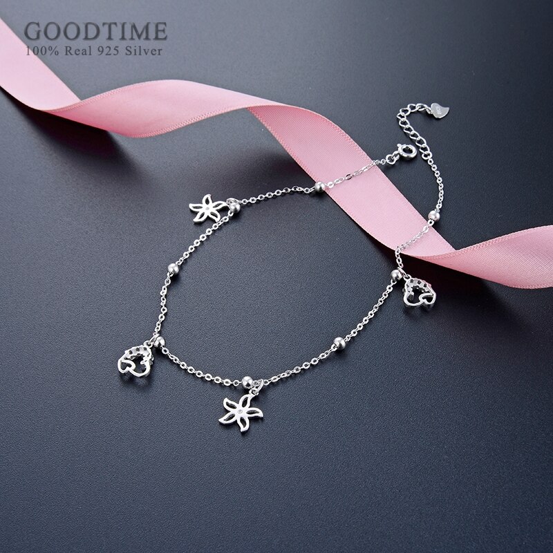 Delle Donne di modo Calzino Davvero 925 Sterling Silver Pentagonale Foglia di Figura di Amore Regolabile Calzino Del Piede Accessori Per Il Vestito Della Ragazza Up