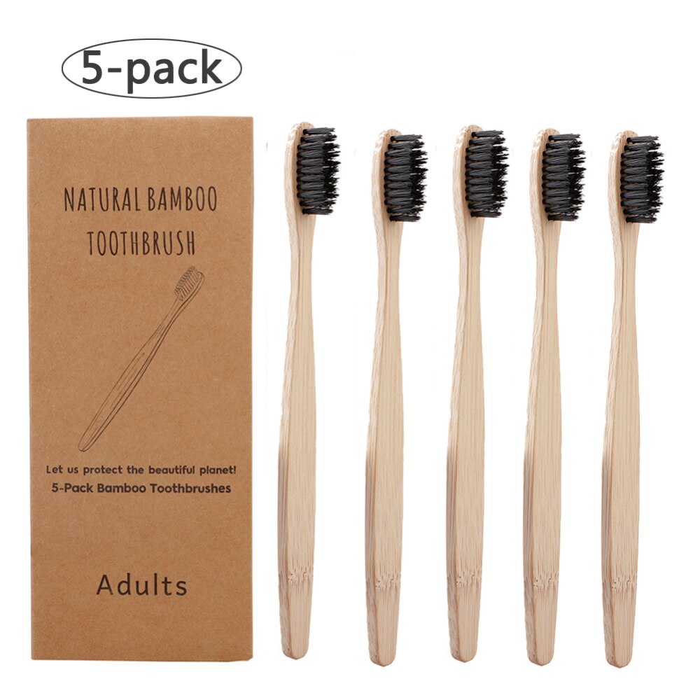 5 pack Adult Bamboo Toothbrushes Soft Bristles eco friendly cepillo dientes bambu Oral Care Toothbrush clareador de dente: Black