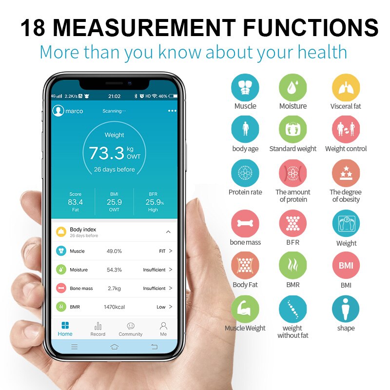 Bluetooth APP Scales Floor Body Weight Bathroom Scale Smart Backlit Display Scale Body Weight Body Fat Water Muscle Mass BMI