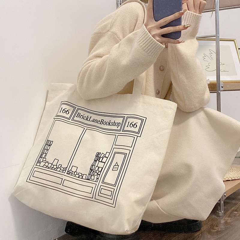 Vrouwen Canvas Boodschappentas Eenvoudige Boeken Tas Meisjes Katoenen Doek Schoudertassen Eco Handtas Dames Grote Kruidenier Shopper Tote