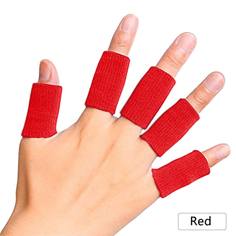 10 stk. elastiske sportsfingermuffer arthritis understøtter fingerbeskyttelse udendørs basketball volleyball fingerbeskyttelse: Rød