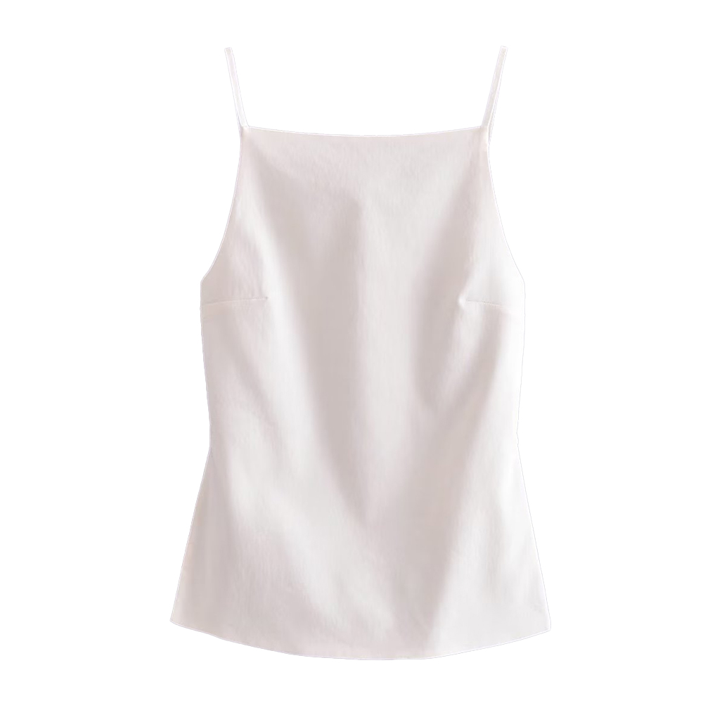 TRZA-Rückenfreie Tanktops für Damen, dünne Träger, gerader Ausschnitt, ärmellos, weibliche Camis, sexy: XS / Beige