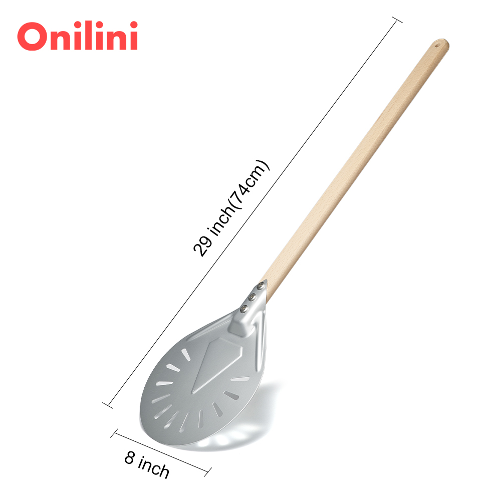 Onilini 7/8/9 inch Perforated Pizza Peel Anodized Wooden Handle Short Pizzas Shovel Pizza Shovel Paddle with Free Spoon: light green
