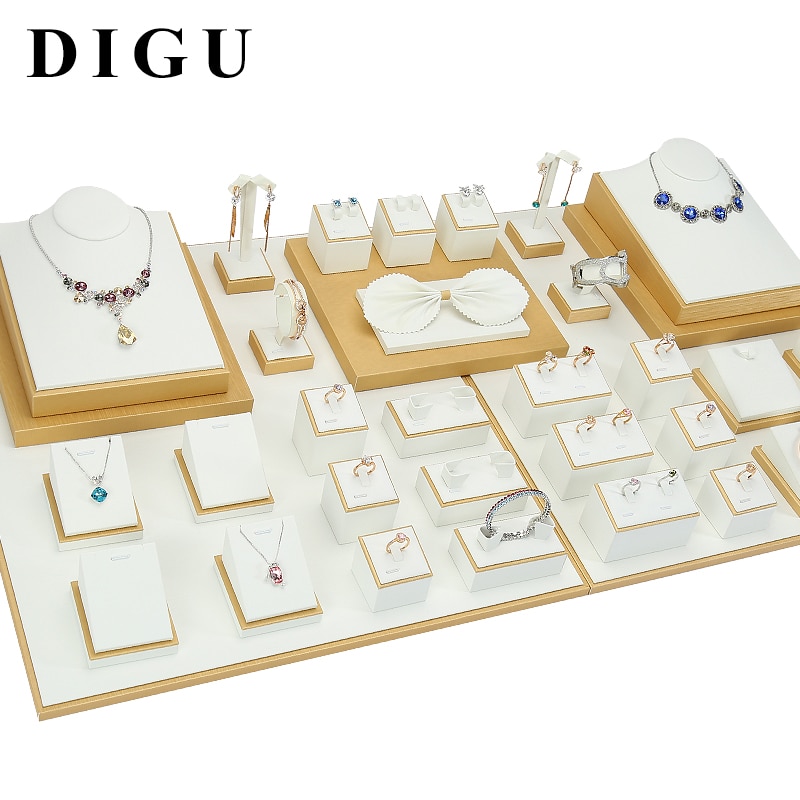 DIGU luxury jewelry display earrings rings pendants window showcase leather storage jewelry display