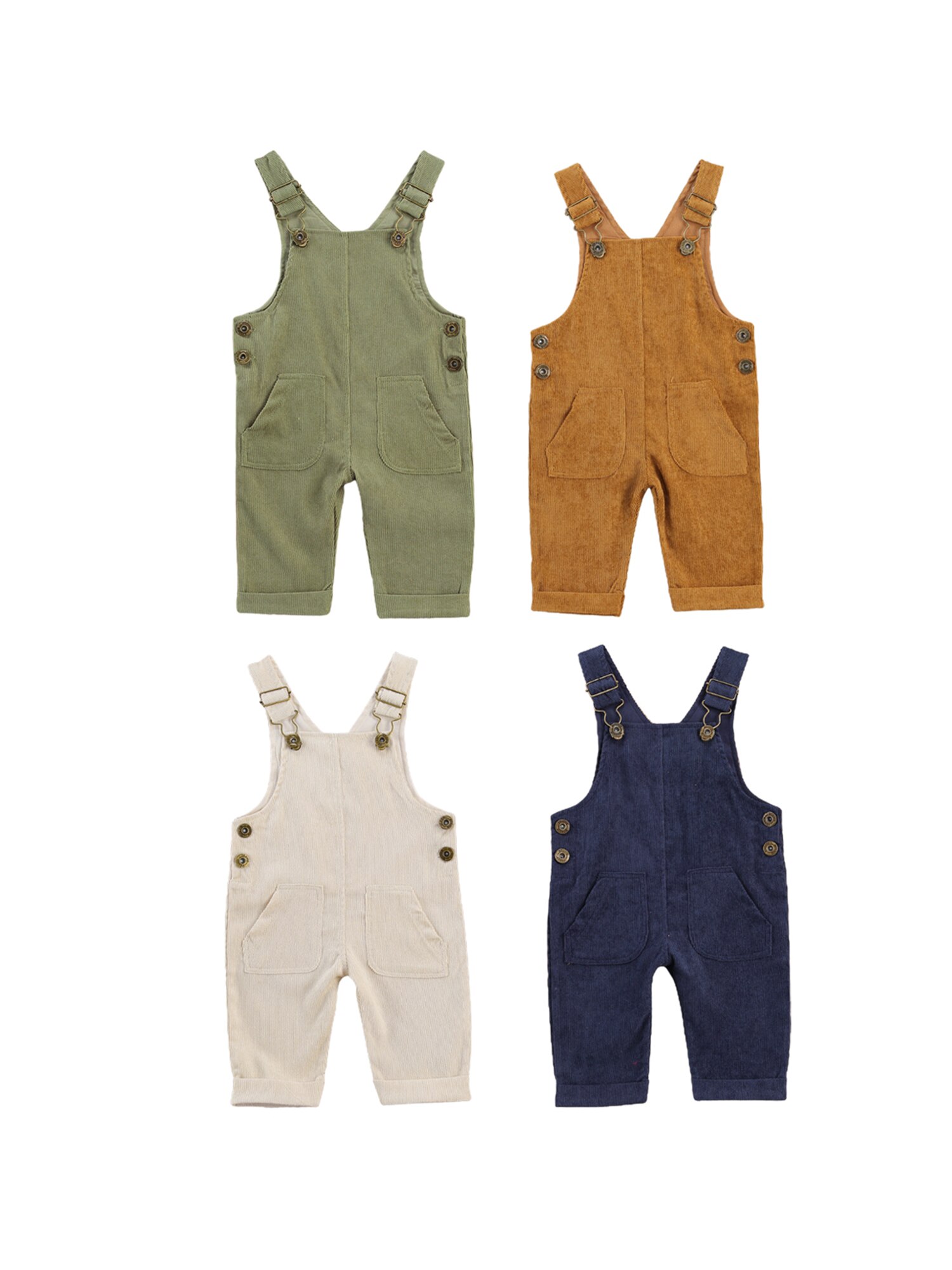 Baby Boys Suspender Pants with Buttons Loose Fit Solid Color Suspender Trousers Pockets Toddler Girl Adjustable Buckle Outfit