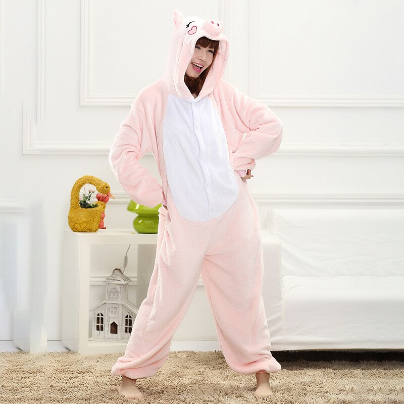 Kigurumis For Adult Pink Pig Animal Onesie Women Girl Home Sleepwear Festival Party Jumpsuit Funny Outfit Winter Warm Overalls