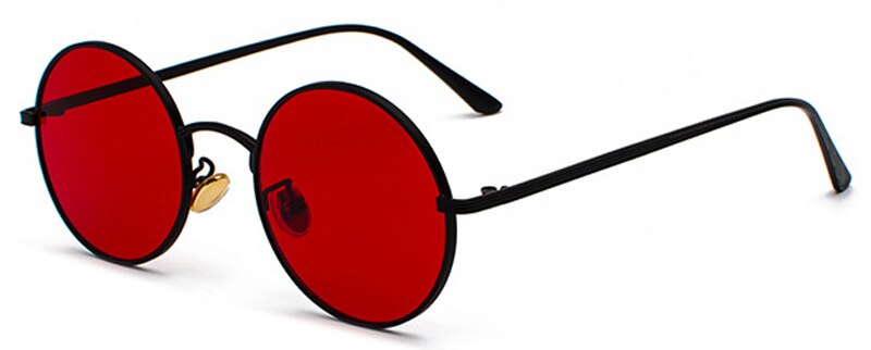 Peekaboo gold round metal frame sunglasses men retro summer style women red lens sun glasses unisex yellow pink black: black with red