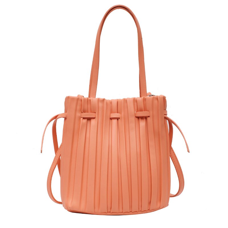 Luxury Handbag Women Bags Fold Drawstring Shopping Bag Female Casual Travel Crossbody Shoulder Bags Women Leather Totes: Orange shoulder bag