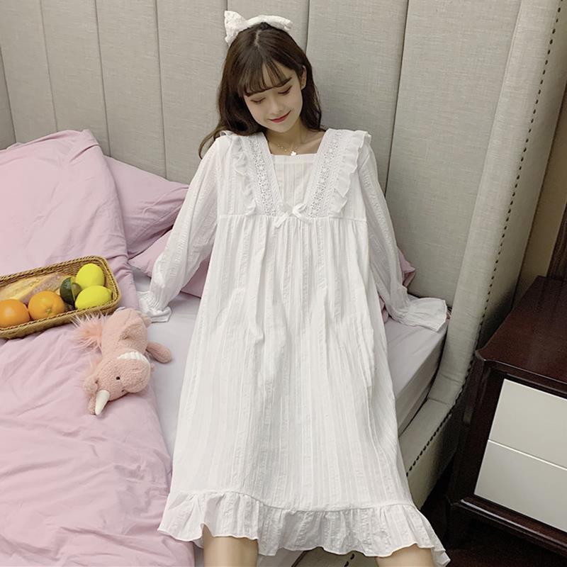 Nightgowns Women Lovely White Square Collar Spring Popular Korean Style Female Sleepwear Nightwear Newly Pure Loungewear