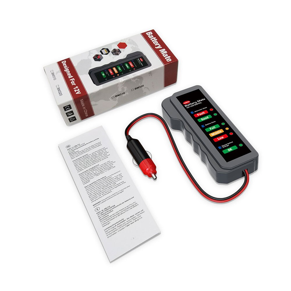 Universal cigarettænder auto batteri tester 12v 15a 6 led ren kobbertråd klip bil generator diagnostisk værktøj led digital: Rød
