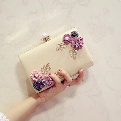 Mode Vrouwen Lederen Avondtasje Etentje Lady Bruiloft Bloem Clutch Purse (Wit): Khaki