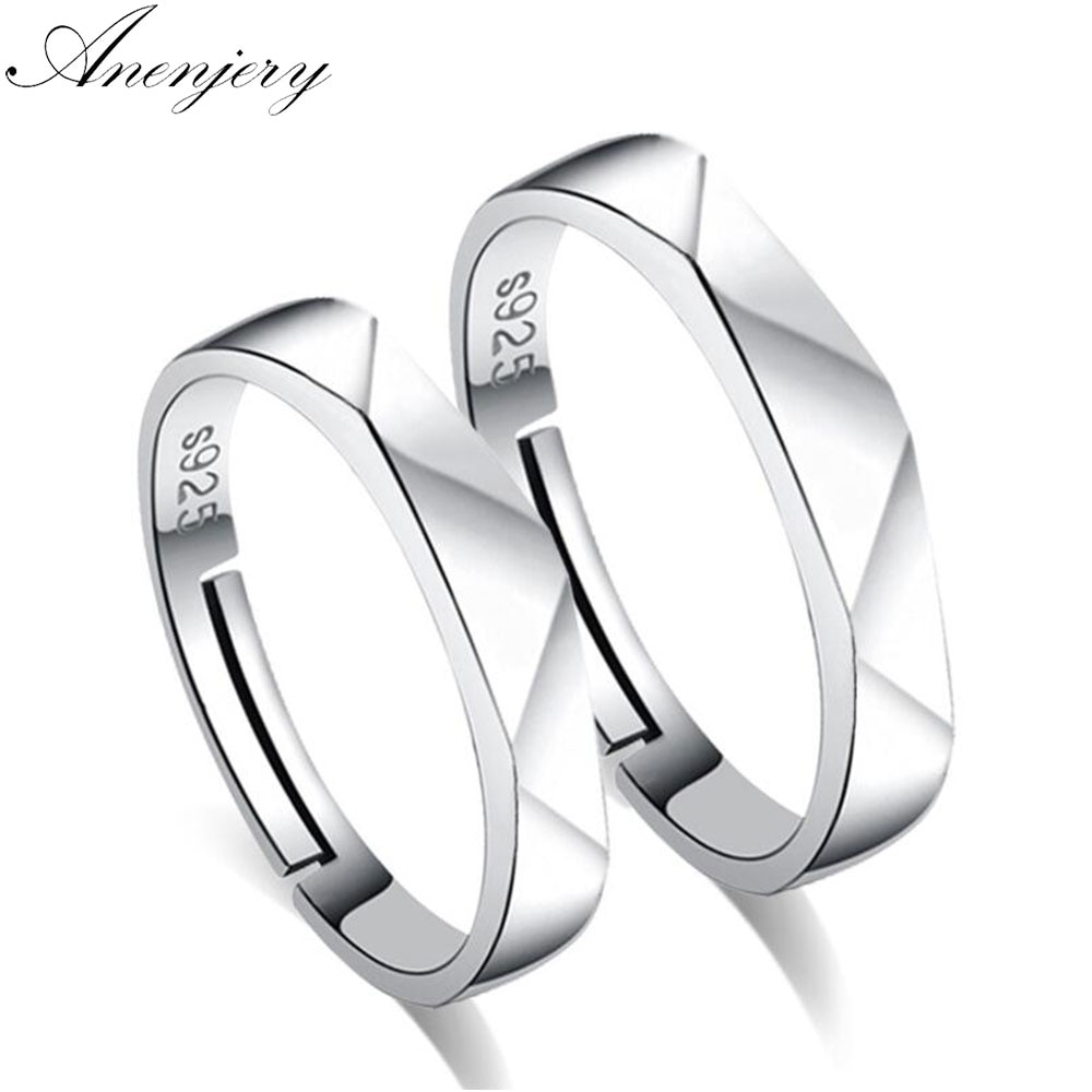 Anenjery Zilveren Kleur Paar Trouwringen Wave Opening Ringen Voor Mannen Vrouwen Valentijnsdag Aanwezig S-R163
